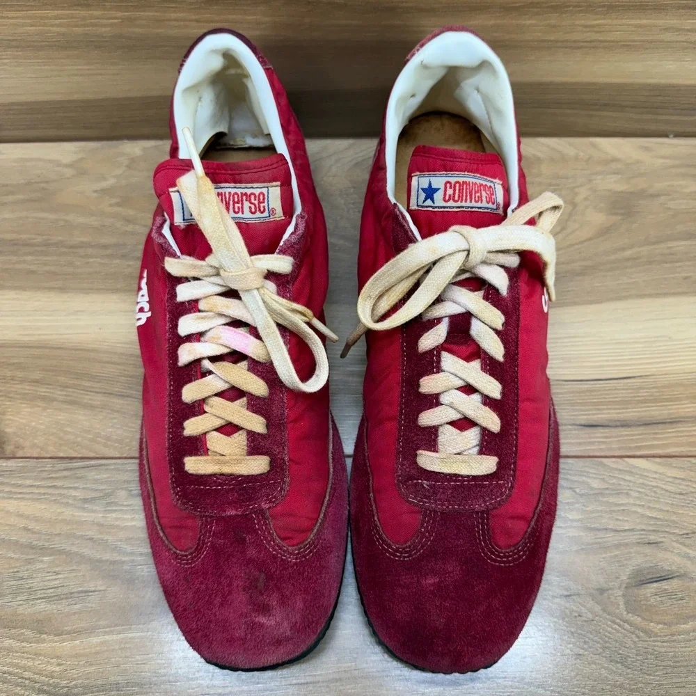 VINTAGE 70's Converse Coach V Jogger Sneakers 10.5 Red Suede Nylon Low Top - Picture 5 of 12